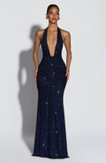 Rosetta™ | Vestido Largo Azul Marino Brillante